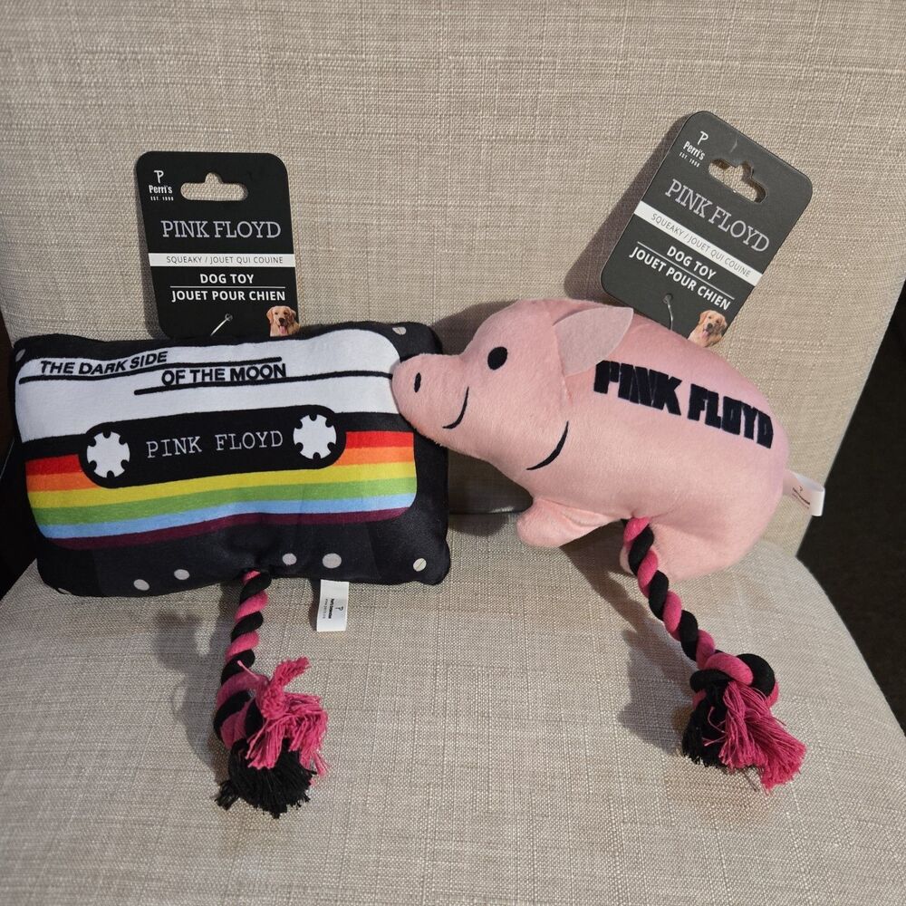 Pink Floyd Dog Toys Dark Side of The Moon Cassette Squeaky, Pig Squeaky w/ ropes